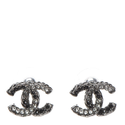 Chanel Ruthenium Crystal CC Earrings Silver Black 1 of 5