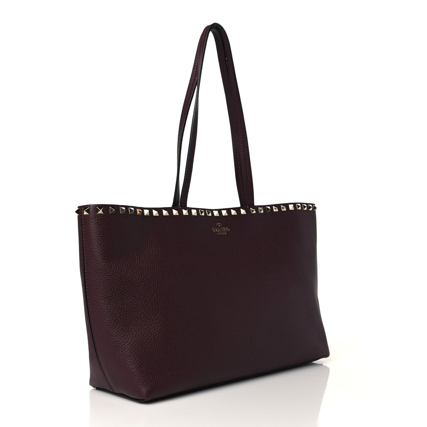 Grained Calfskin Small Rockstud Shoulder Tote Rubin