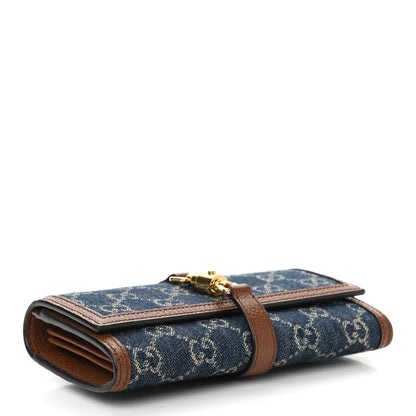 Gucci New Denim GG Monogram Jackie 1961 Chain Wallet Blue Tea Cuir 4 of 10