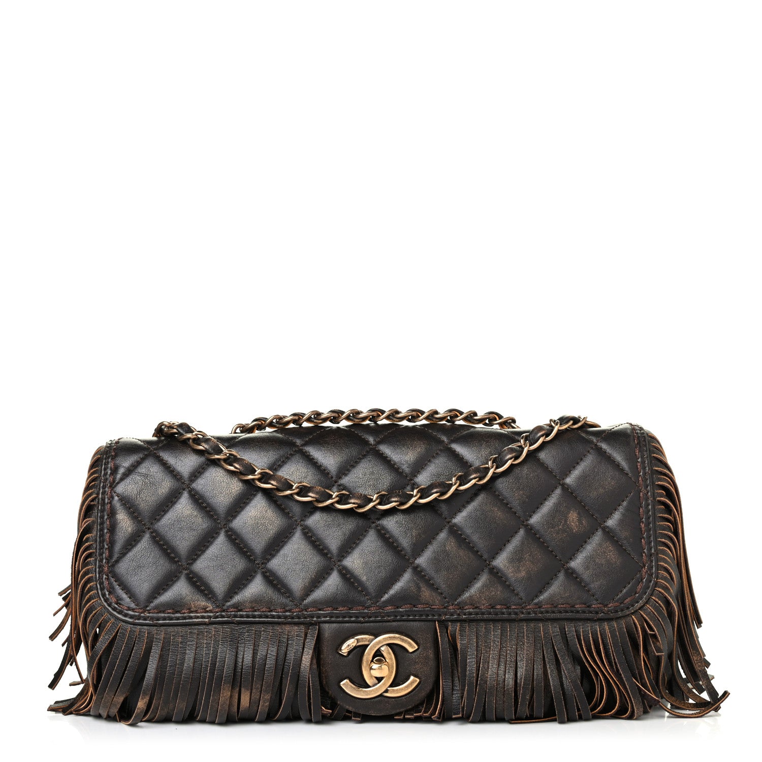 Chanel Metallic Calfskin Quilted Large Into The Fringe Flap Brown 1 of 4