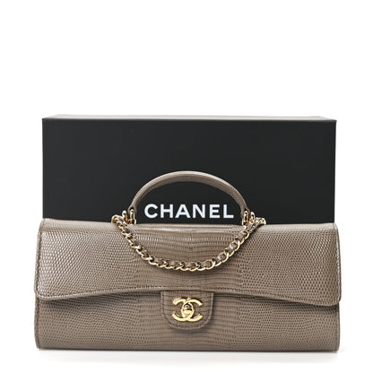 Chanel Calfskin Lizard Embossed Top Handle Long Clutch With Chain Dark Khaki 12 of 12