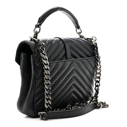 Saint Laurent Sheepskin Matelasse Chevron Monogram Medium College Bag Light Coal 3 of 15