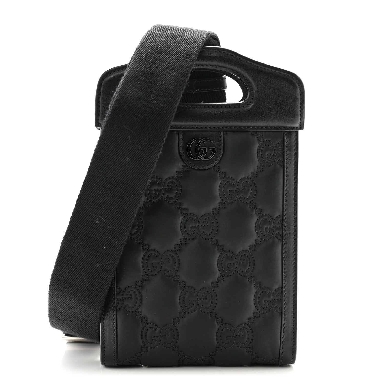 Gucci Nylon Calfskin Enamel GG Matelasse Mini Top Slip Handle Crossbody Bag Black 1 of 10