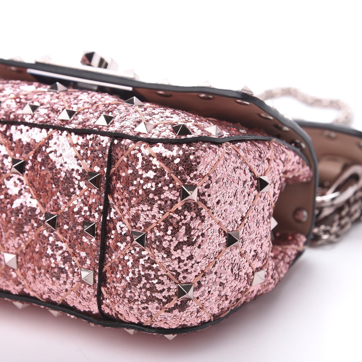 Glitter Micro Rockstud Spike Shoulder Bag Antique Pink