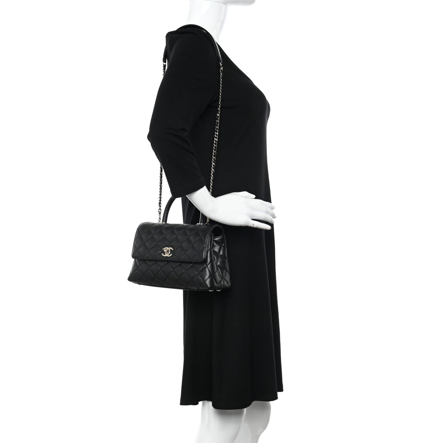 Caviar Quilted Mini Coco Handle Flap Black
