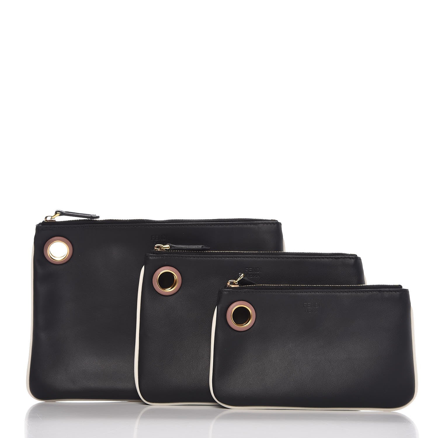 Fendi Vitello Century Opaco F is Fendi Bi-Color Triplette Pouch Set Black 10 of 10