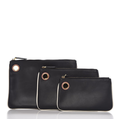Fendi Vitello Century Opaco F is Fendi Bi-Color Triplette Pouch Set Black 10 of 10