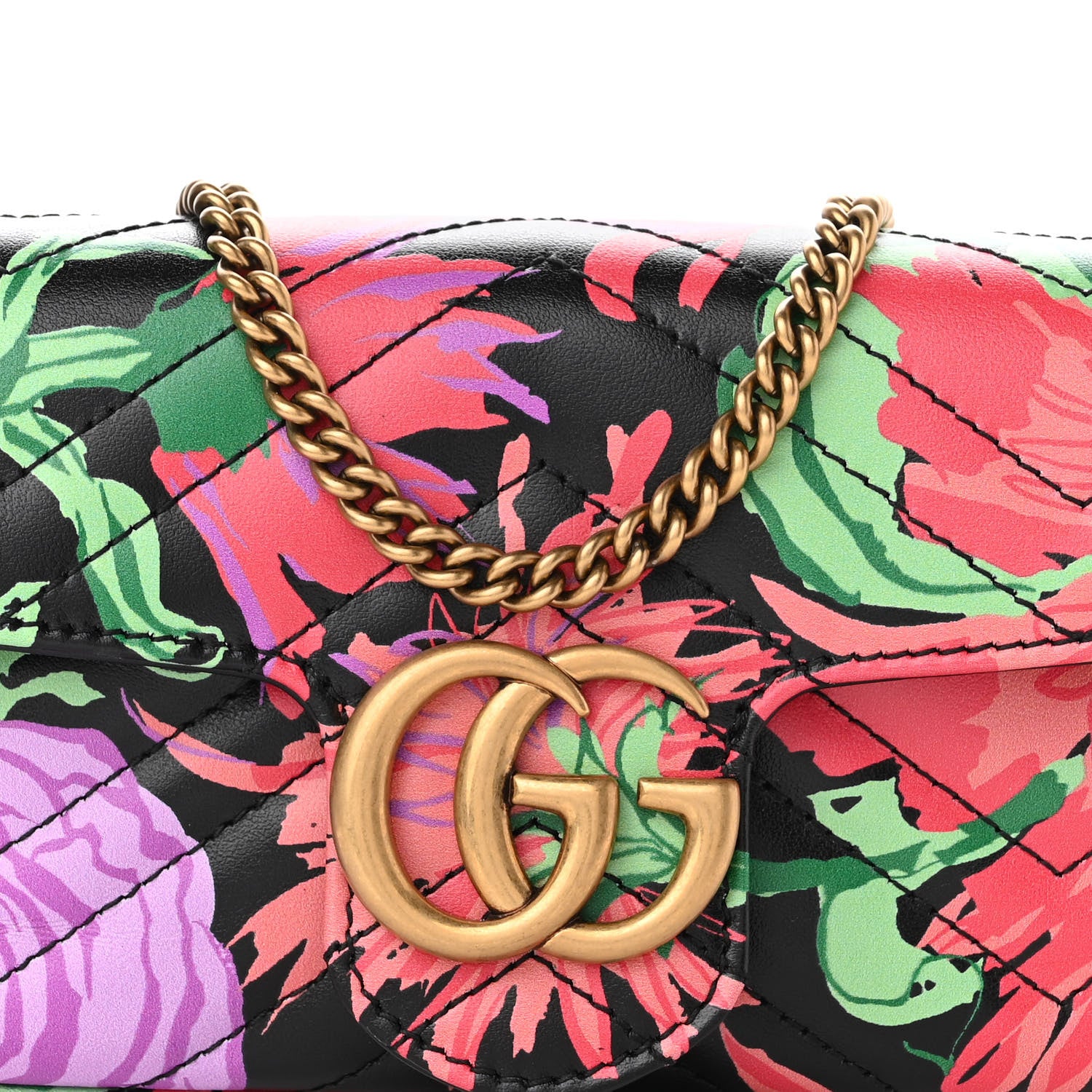 Gucci X KEN SCOTT Calfskin Matelasse Floral Print Super Mini GG Marmont Shoulder Bag Black 8 of 9