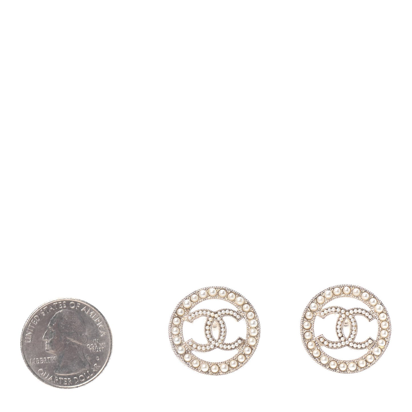 Pearl CC Round Earrings Gold