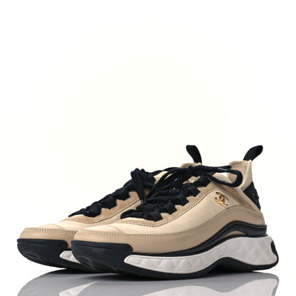 Chanel Velvet Calfskin Mixed Fibers CC Sneakers 36.5 Ivory Black 3 of 8