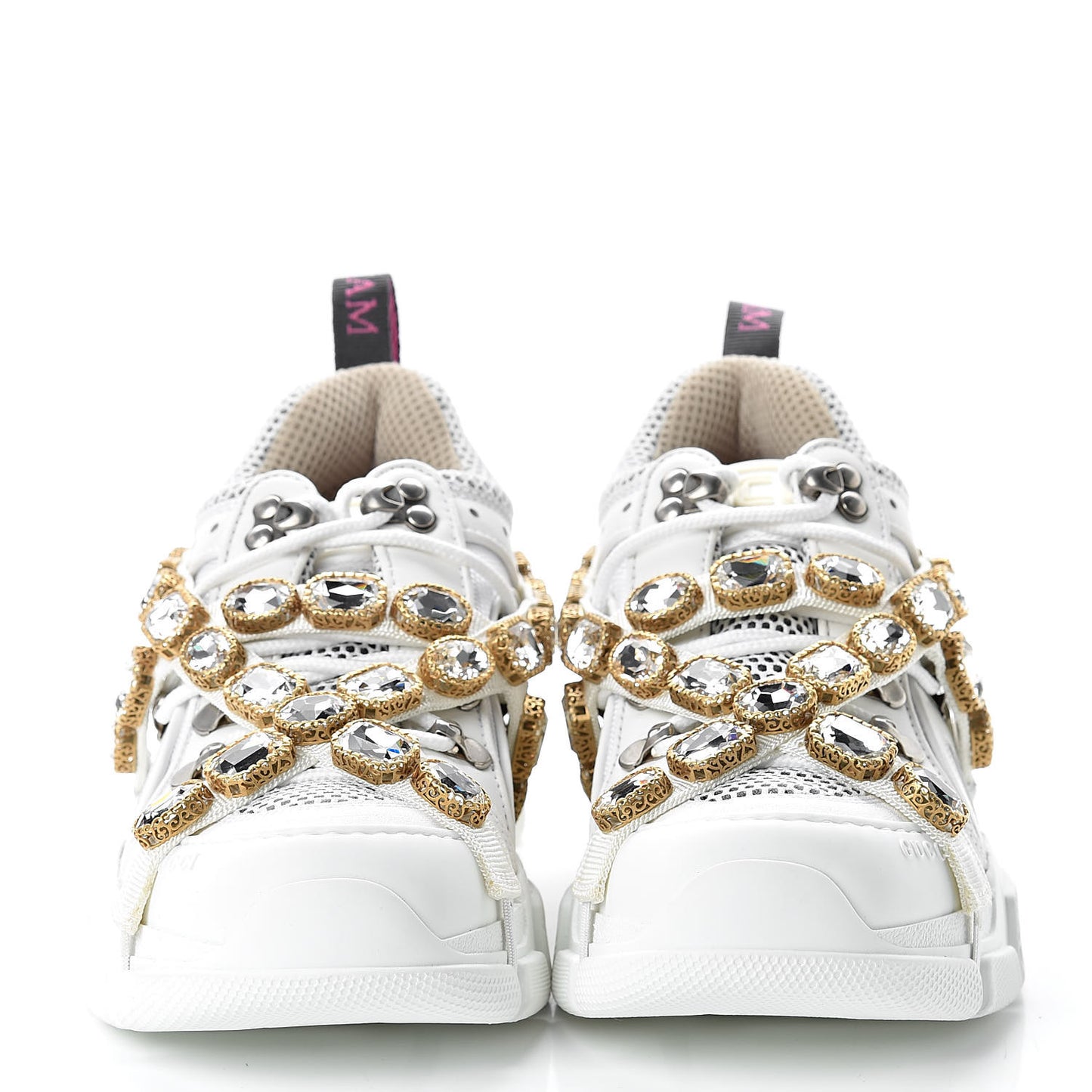 X SEGA Mesh Calfskin Suede Removable Crystals Womens Flashtrek Sneakers 37 Great White