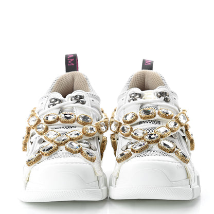 Gucci X SEGA Mesh Calfskin Suede Removable Crystals Womens Flashtrek Sneakers 37 Great White 2 of 11