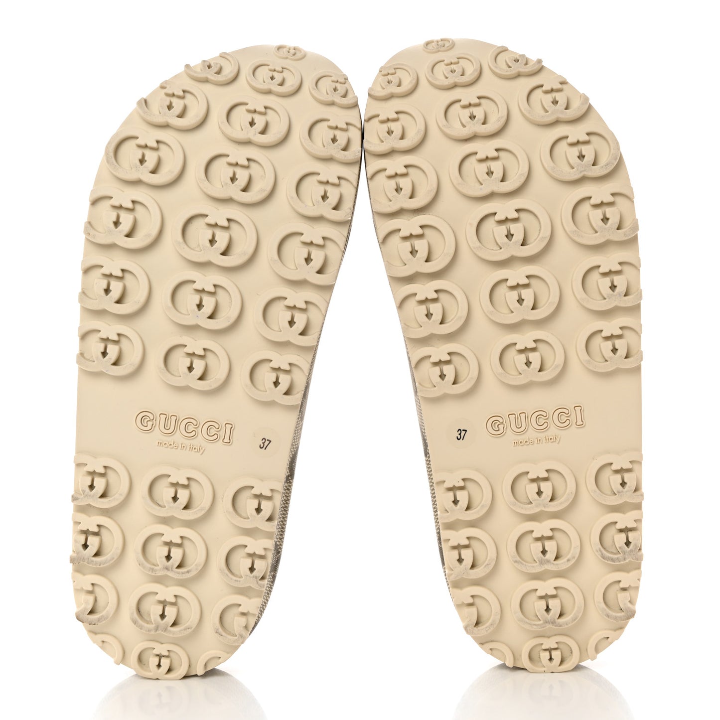 Cubic Rubber GG Monogram Womens Interlocking G Platform 42mm Slide Sandals 37 Beige Ebony