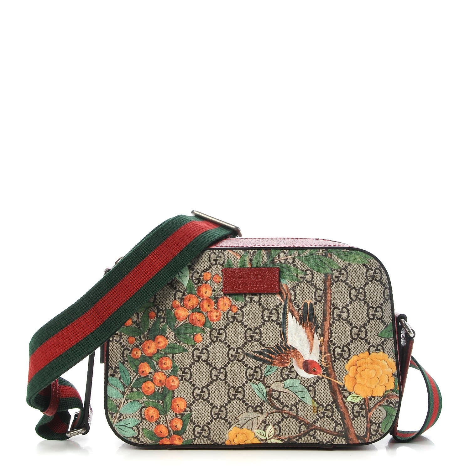 Gucci GG Supreme Monogram Tian Web Camera Bag Beige Multicolor Red 1 of 9
