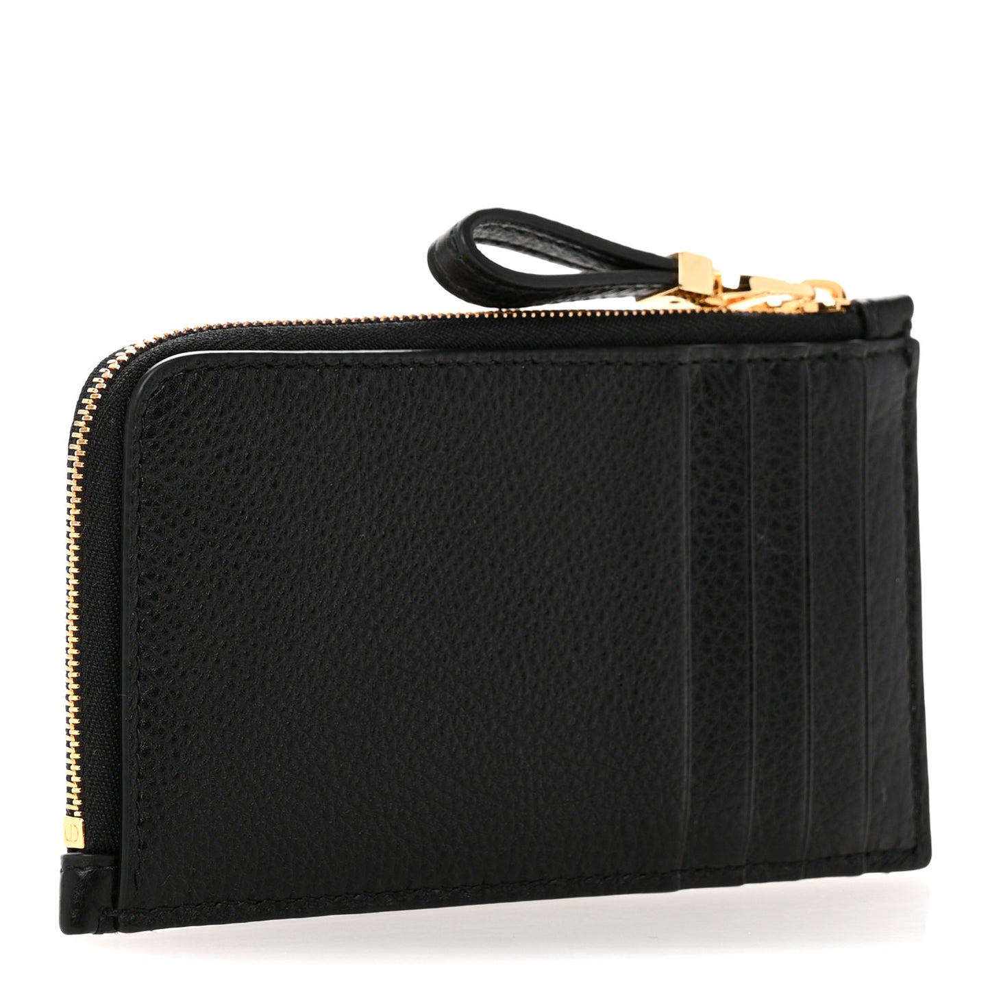 Supple Calfskin Cannage Caro Cosmos Zipped Card Holder Black