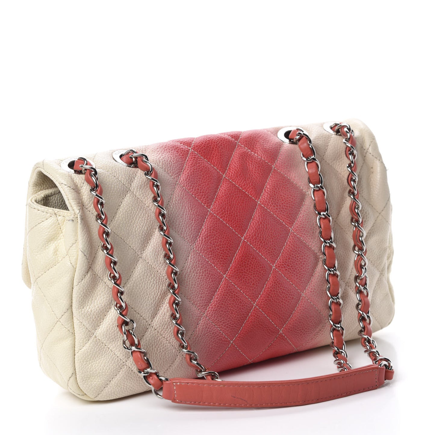 Caviar Quilted Ombre Medium Single Flap White Rose Pink