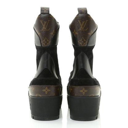 Louis Vuitton Suede Calfskin Monogram Laureate Platform Desert Boots 42 Black 5 of 11