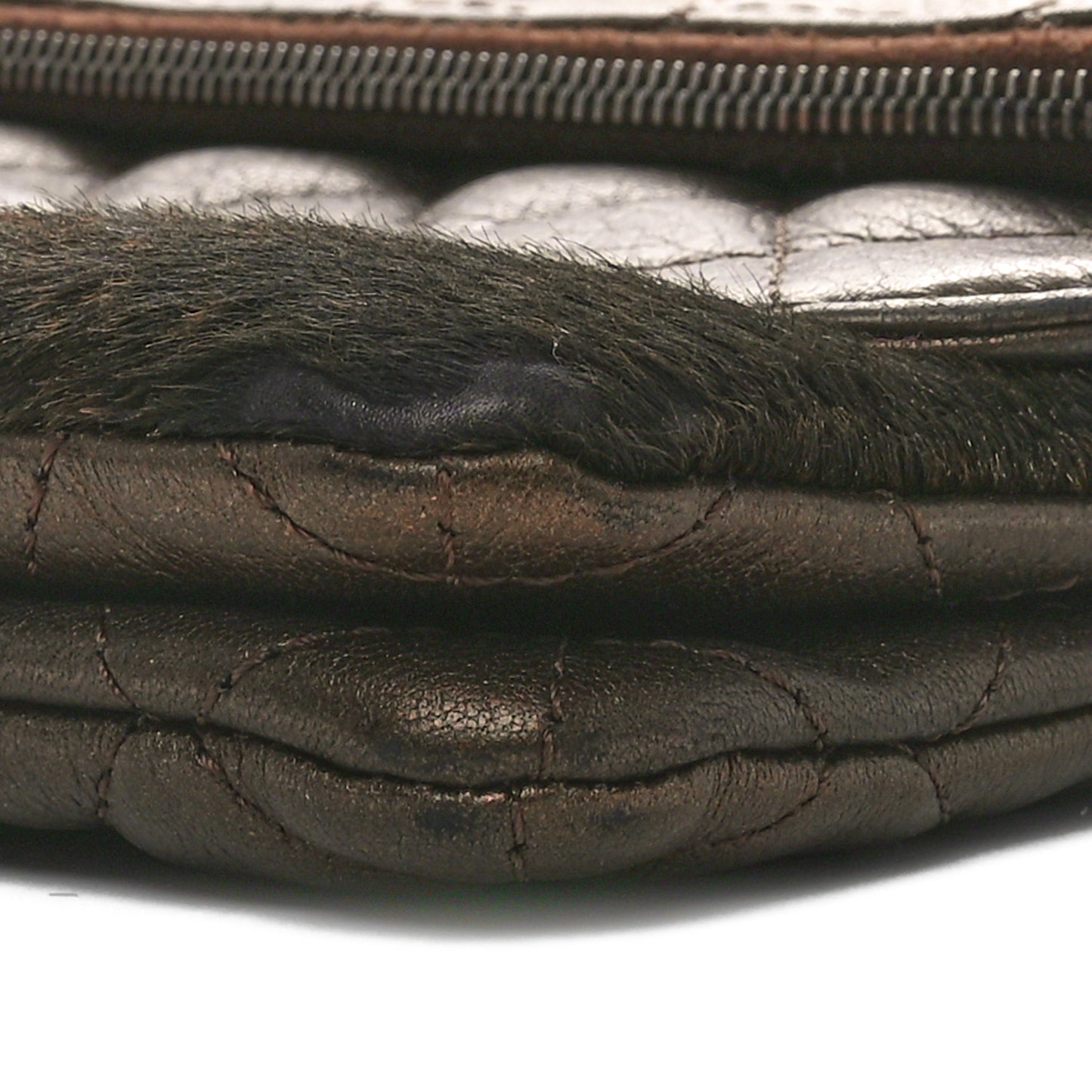 Metallic Lambskin Pony Hair Quilted Multi Bag Bronze