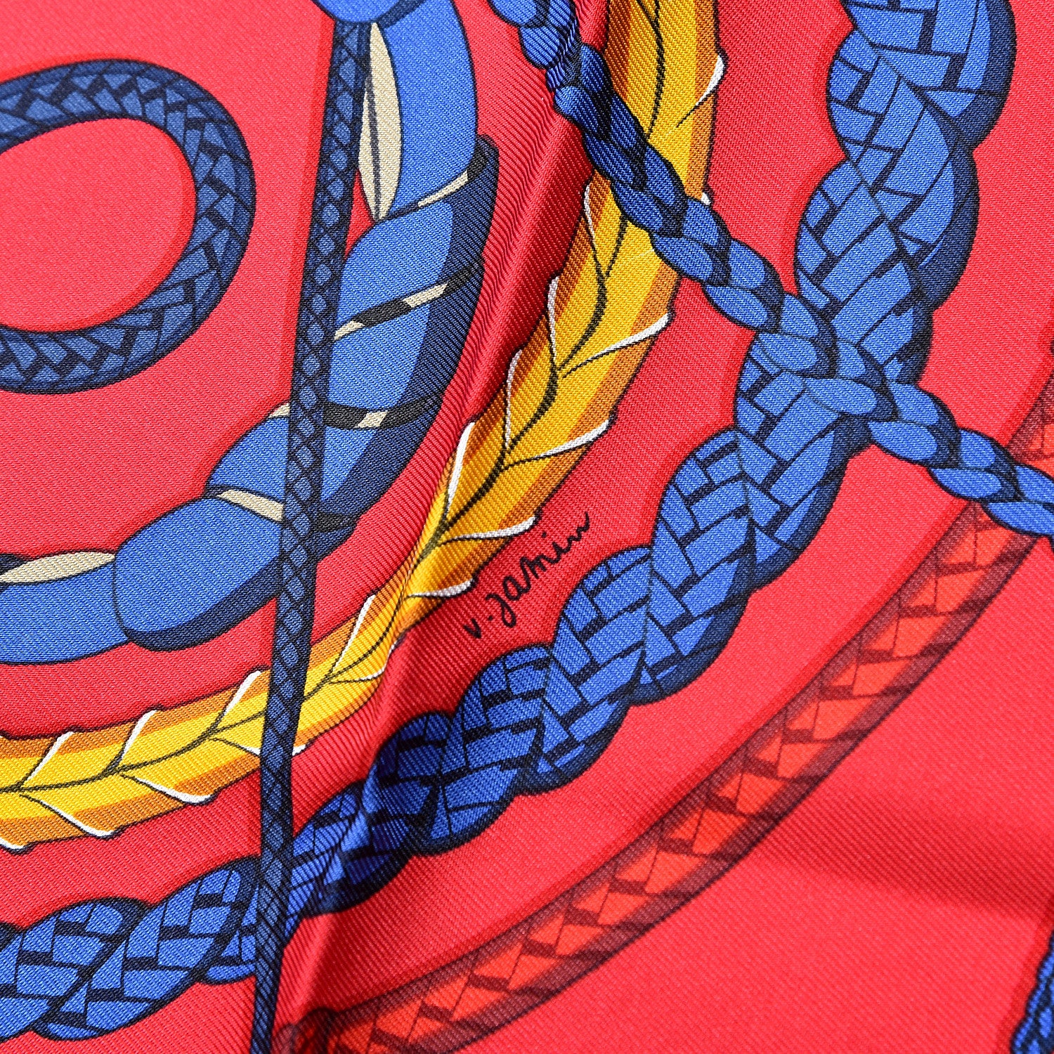 Hermes Silk Fouets et Badines Scarf 90 Rouge Bleu Jaune D'Or 4 of 5