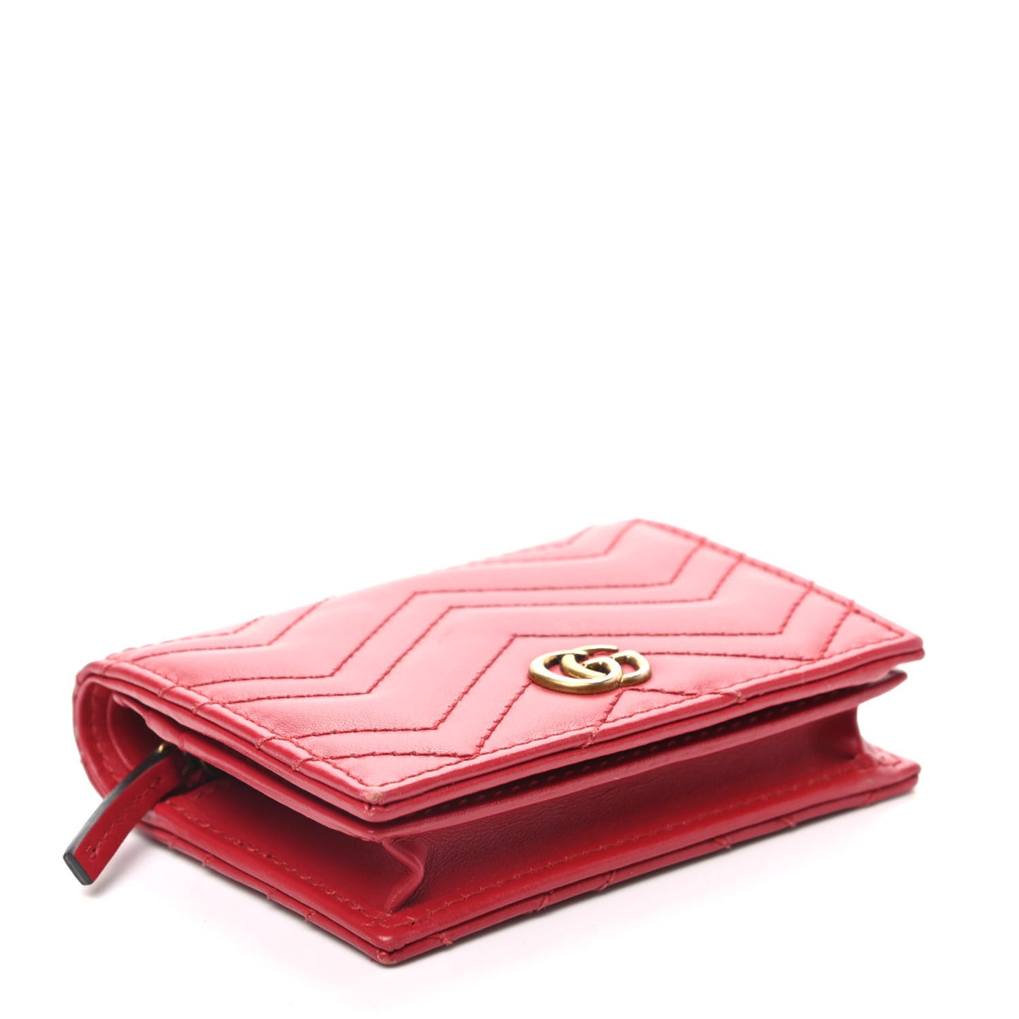 Calfskin Matelasse GG Marmont Card Case Wallet Hibiscus Red