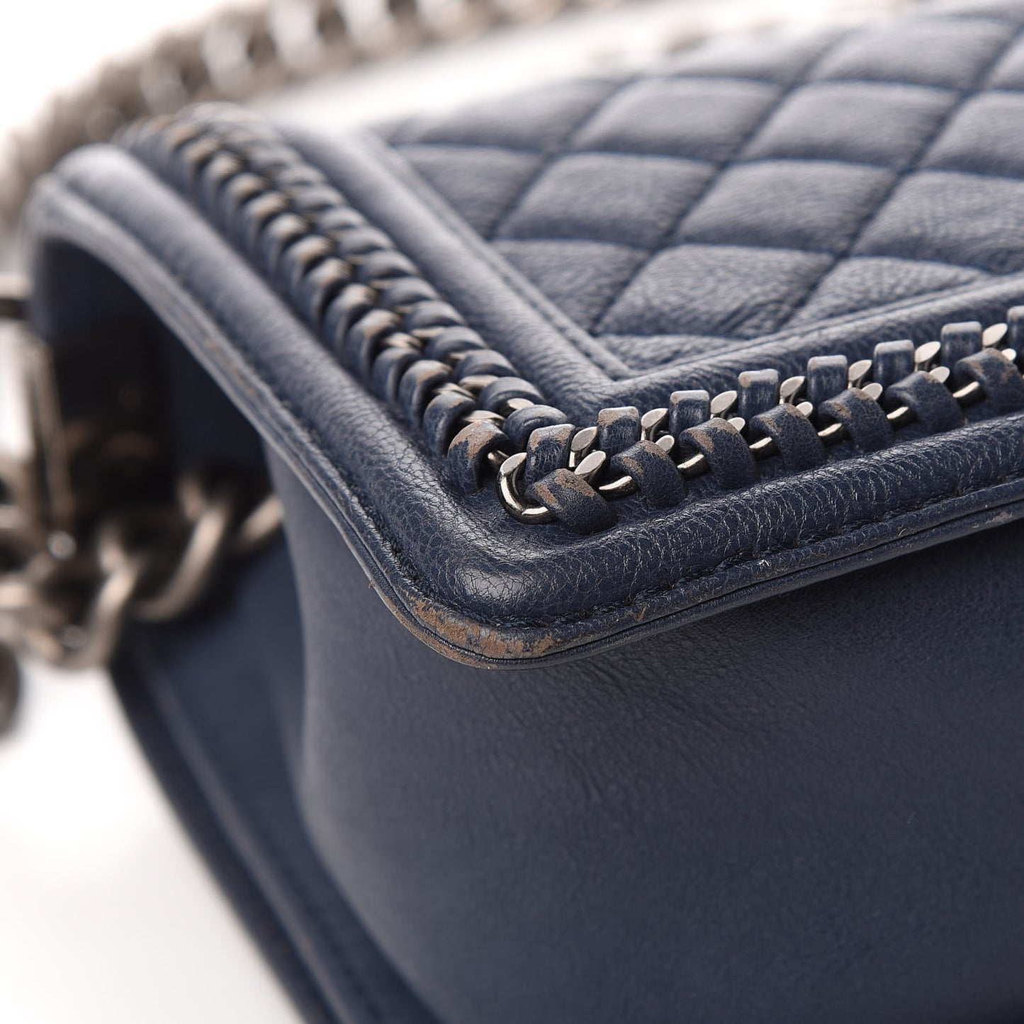 Calfskin Quilted Medium Top Handle Boy Flap Blue