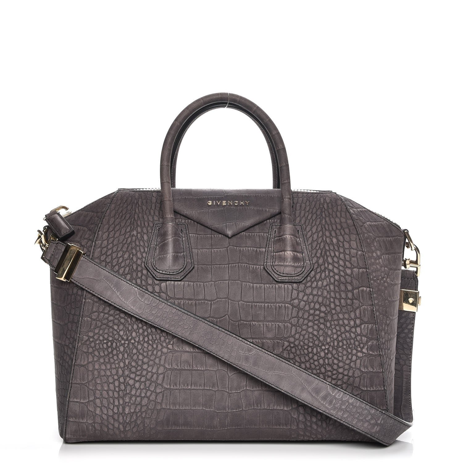 Givenchy Nubuck Crocodile Embossed Medium Antigona Washed Black 1 of 8