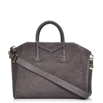 Givenchy Nubuck Crocodile Embossed Medium Antigona Washed Black 1 of 8