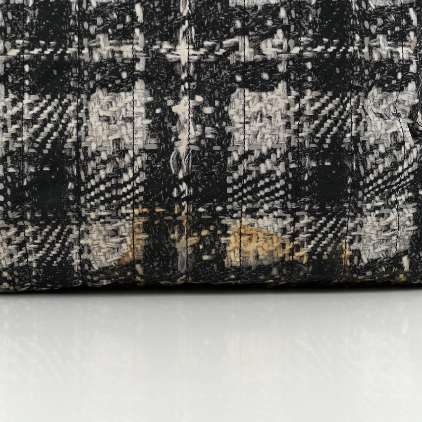 Lambskin Nylon Tweed Printed Tote Black White