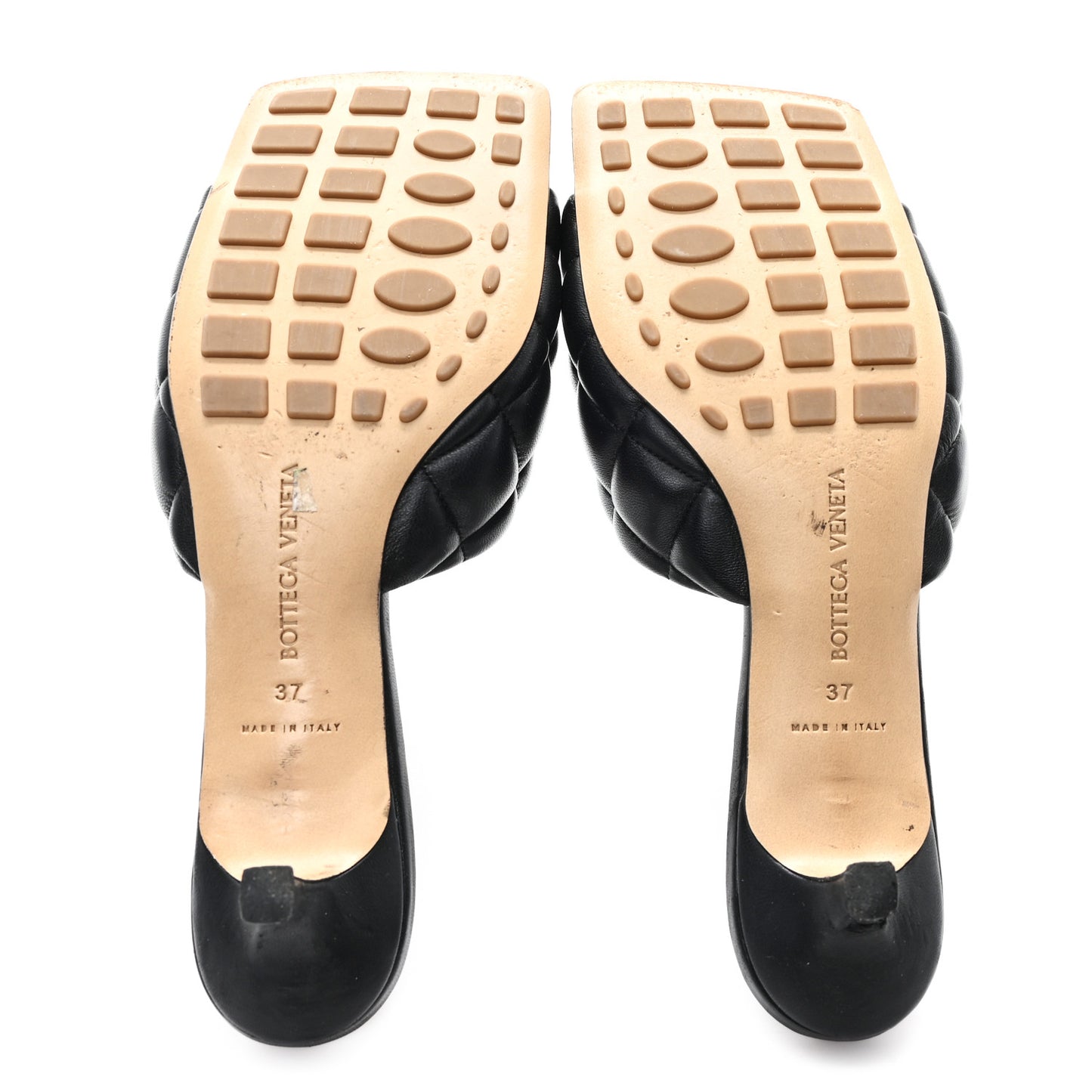 Nappa Matelasse Padded Mid Heel Mule Sandals 37 Black