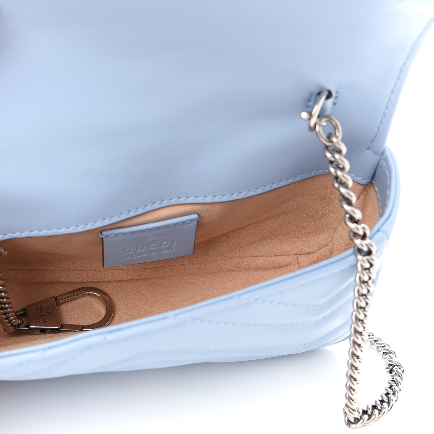 Calfskin Matelasse Super Mini GG Marmont Shoulder Bag Porcelain Light Blue