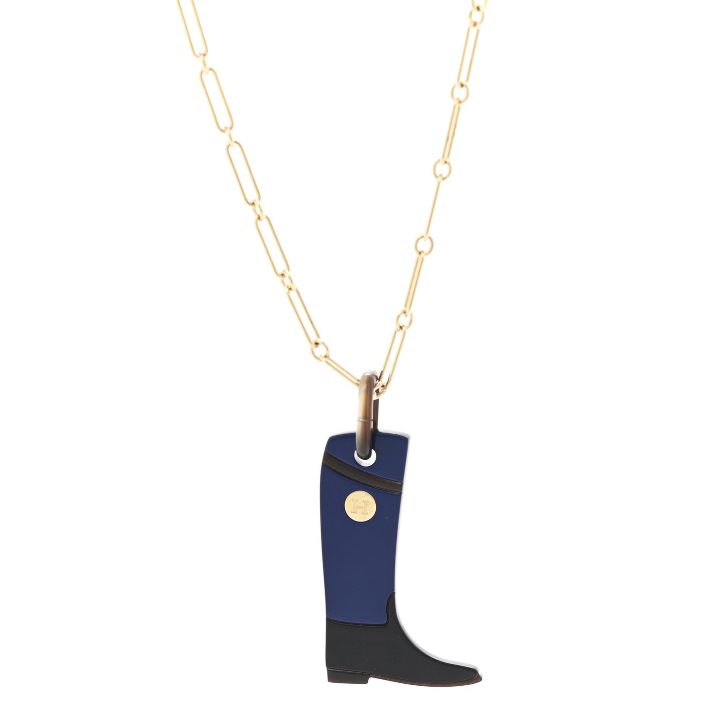Permabrass Buffalo Horn Lacquered Boot Necklace Bleu Imperial Black