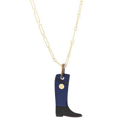 Hermes Permabrass Buffalo Horn Lacquered Boot Necklace Bleu Imperial Black 4 of 7