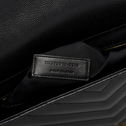 Saint Laurent Grain De Poudre Matelasse Chevron Large Monogram Satchel Black 9 of 9
