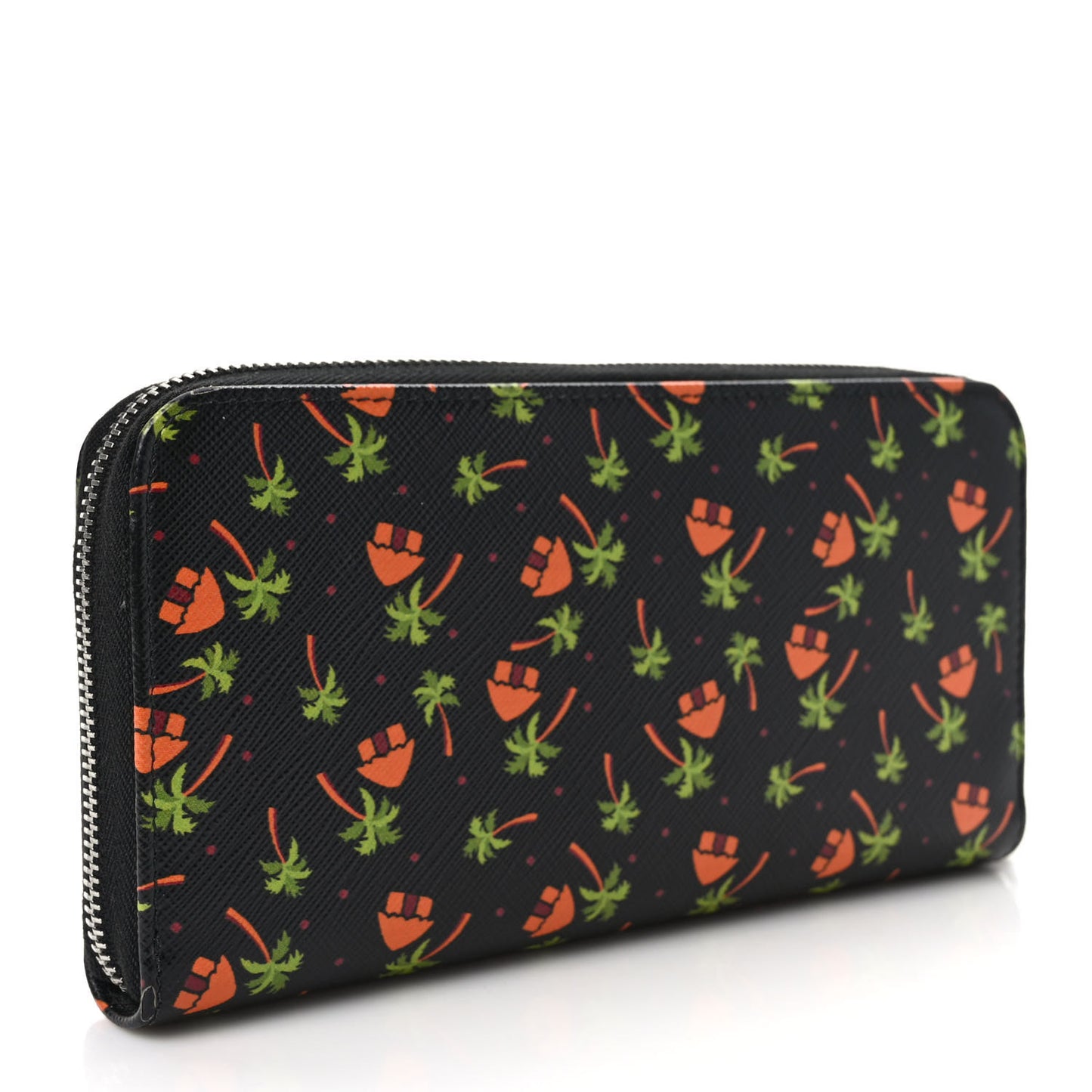 Nylon Quilted Palm Tree Zip Wallet Black