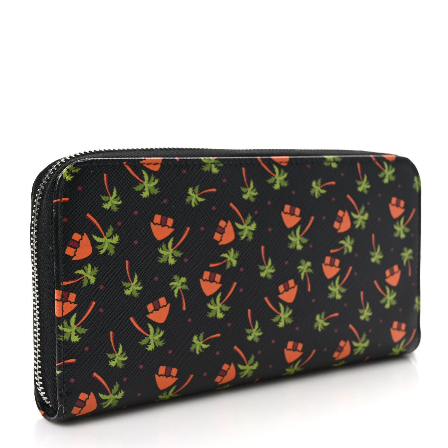 Prada Nylon Quilted Palm Tree Zip Wallet Black 3 of 7
