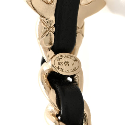 Chanel Metal Lambskin Quilted CC Turnlock Chain Hoop Earrings Gold Black 4 of 5