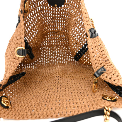 Gucci Raffia Effect Large GG Marmont Shoulder Tote Bag Natural Black 8 of 10