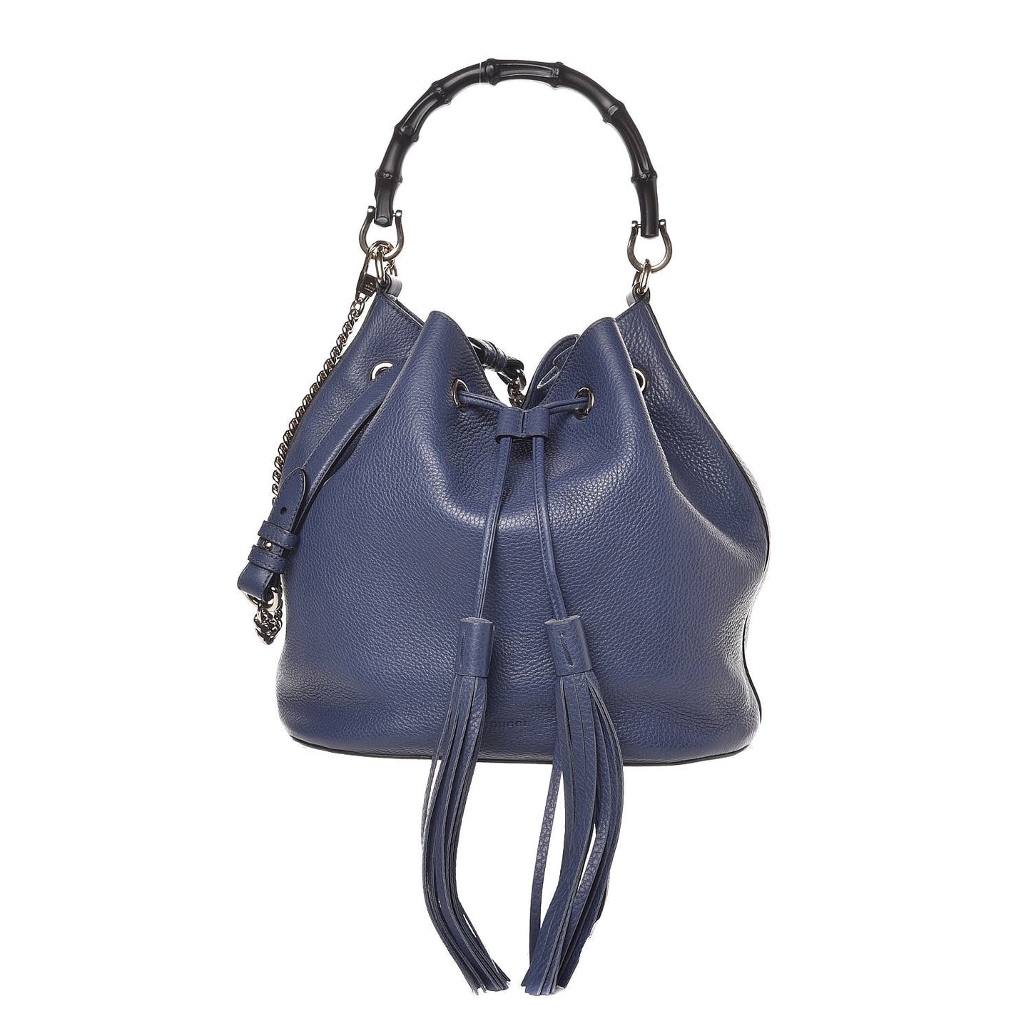 Pebbled Calfskin Miss Bamboo Bucket Bag Blue