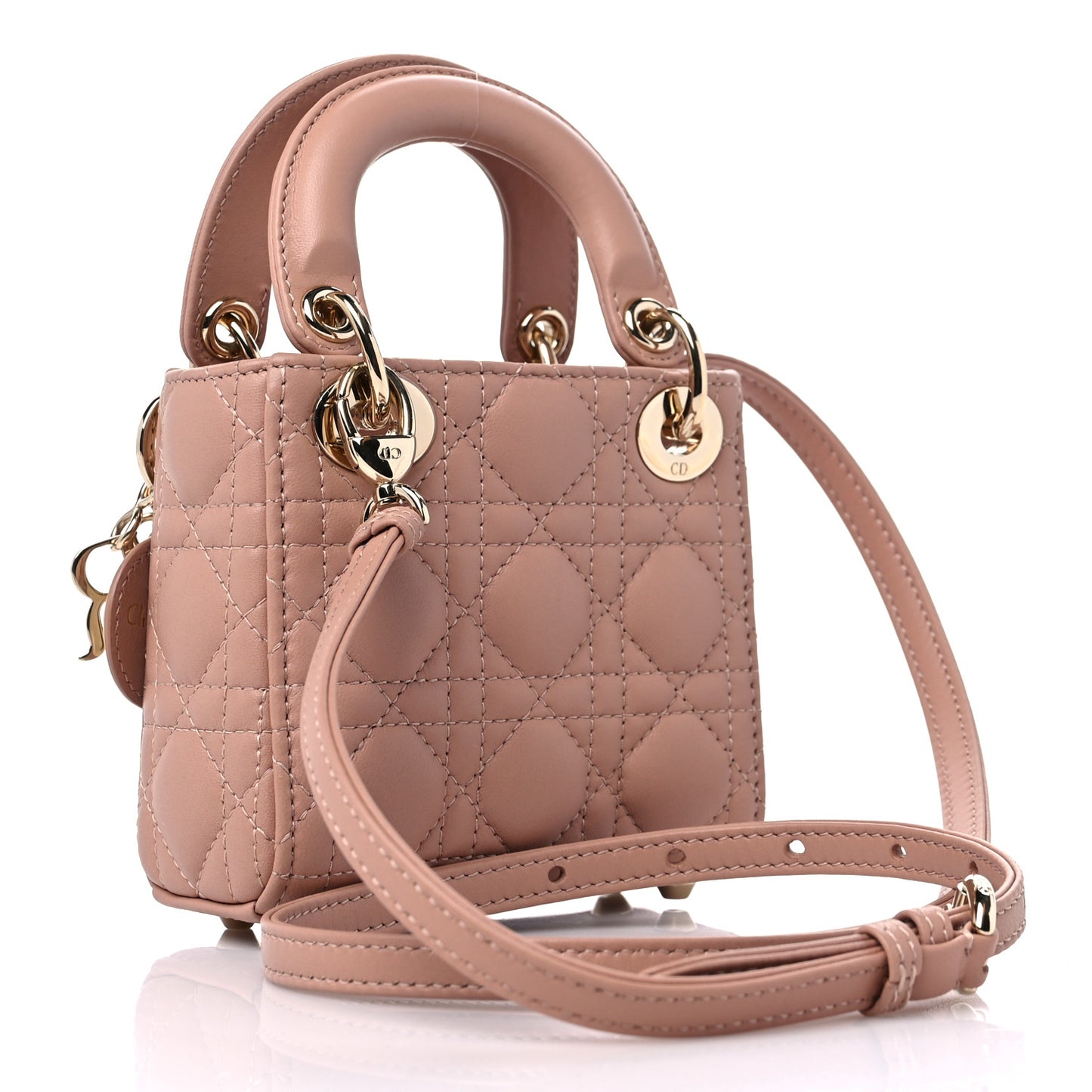 Lambskin Cannage Micro Lady Dior Rose Des Vents
