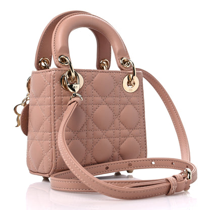 Christian Dior Lambskin Cannage Micro Lady Dior Rose Des Vents 3 of 11