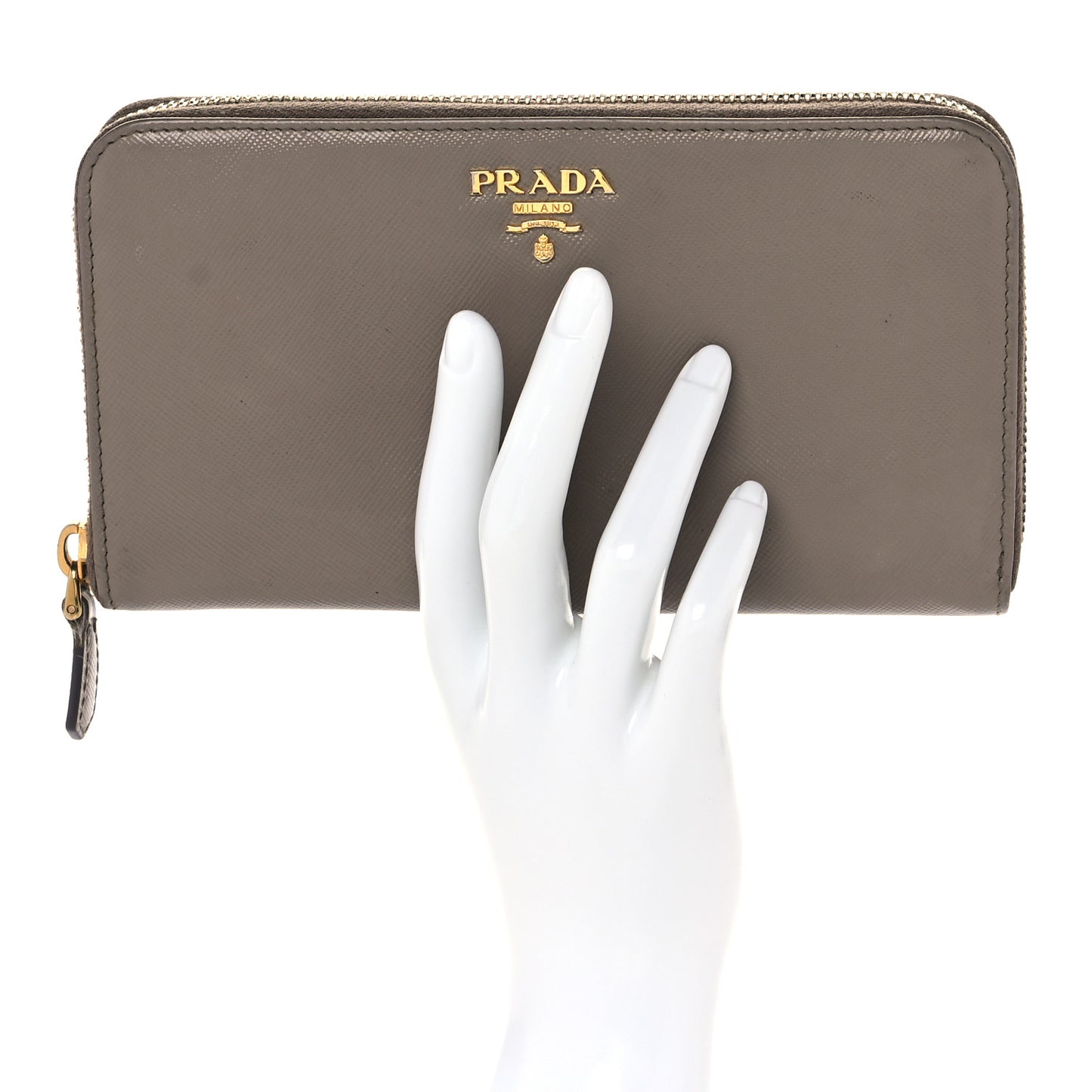 Saffiano Metal Zip Around Wallet Argilla