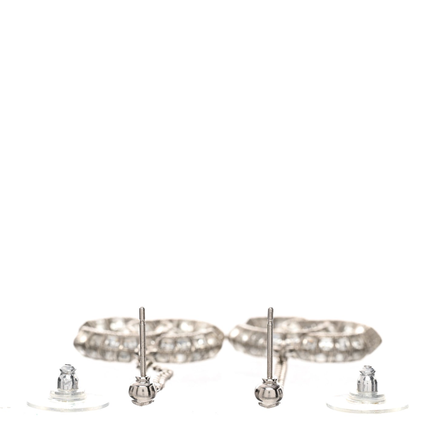 Baguette Crystal CC Drop Earrings Silver