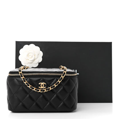 Chanel Lambskin Quilted Small Pearl Crush Vanity Case With Chain Black 11 of 11