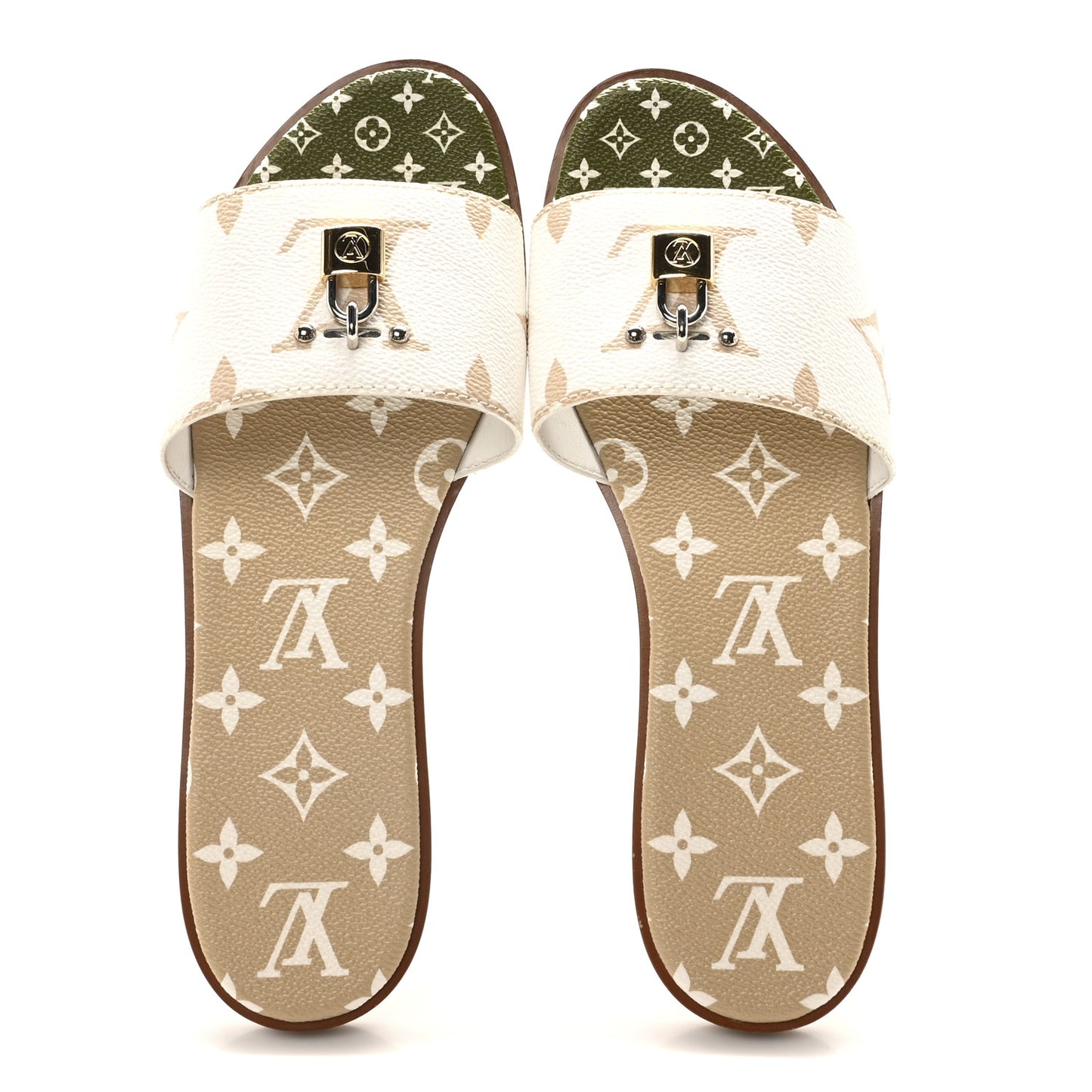 Monogram Giant Lock It Flat Mules 40 Kaki White
