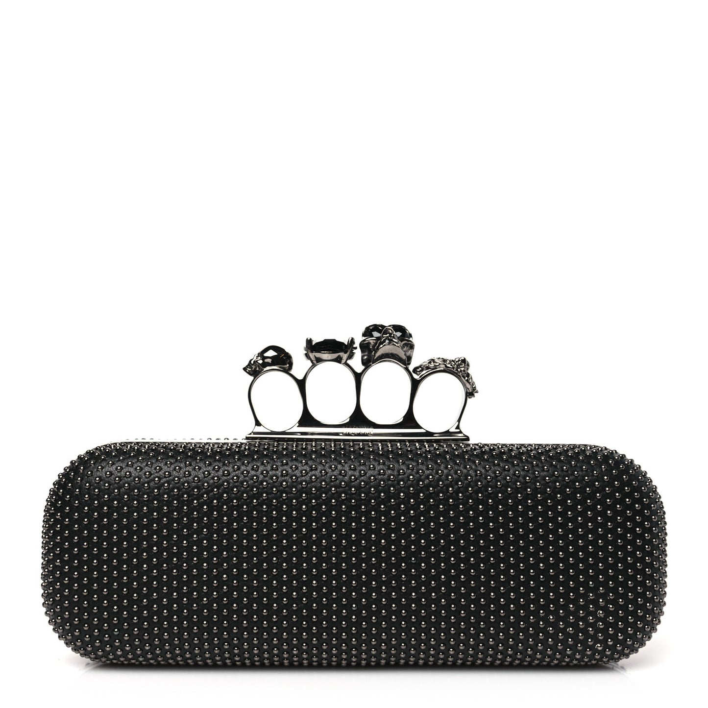 Suede Studded Skull Knuckle Box Clutch Black