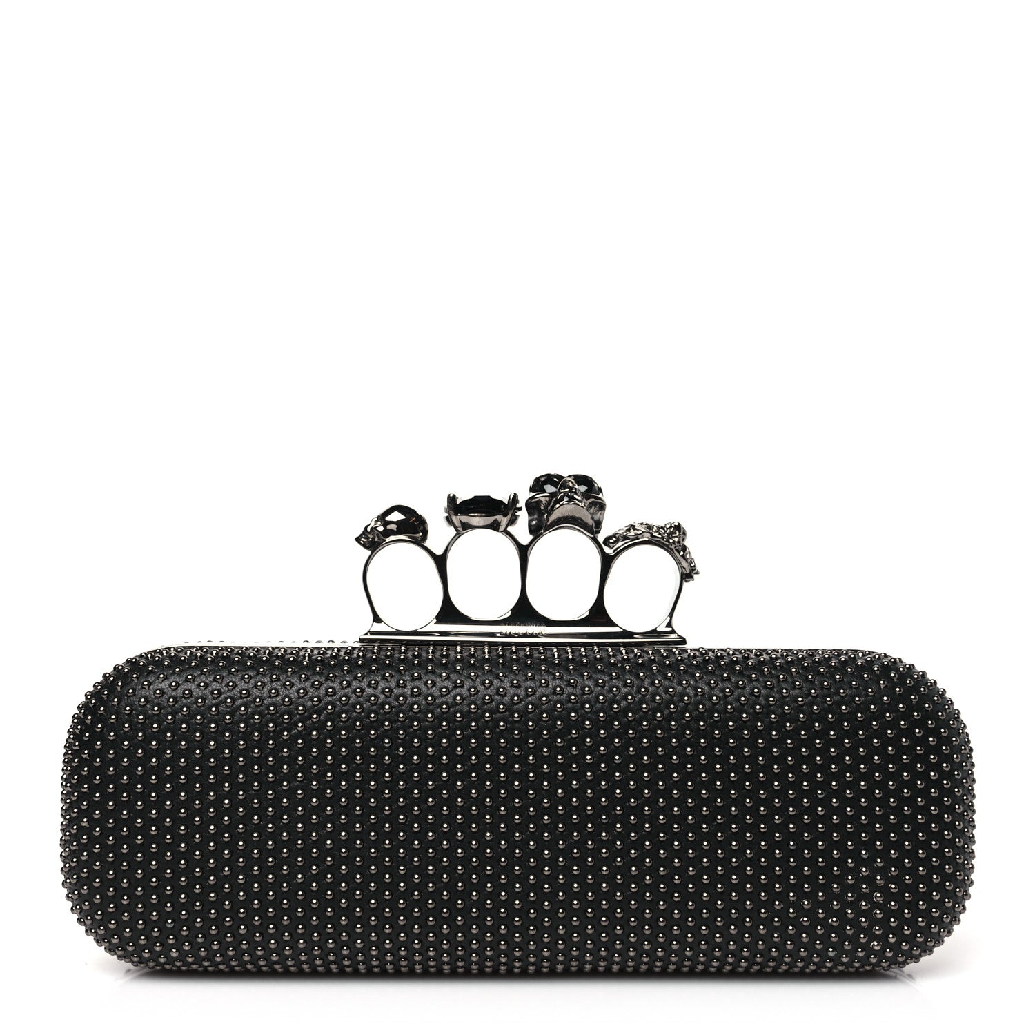 Alexander McQueen Suede Studded Skull Knuckle Box Clutch Black 1 of 11