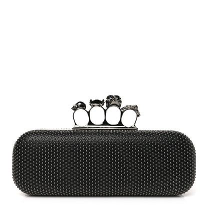 Alexander McQueen Suede Studded Skull Knuckle Box Clutch Black 1 of 11