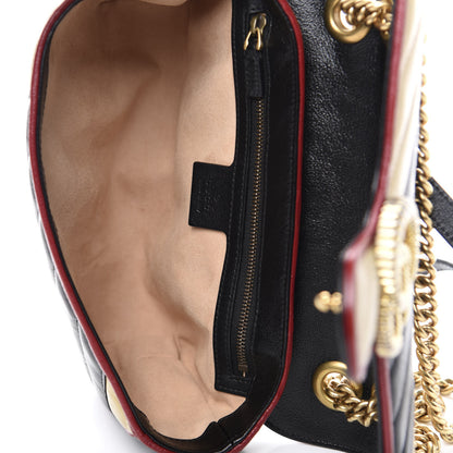 Gucci Vintage Effect Calfskin Matelasse Diagonal Striped Small Torchon GG Marmont Shoulder Bag Black Beige 5 of 10
