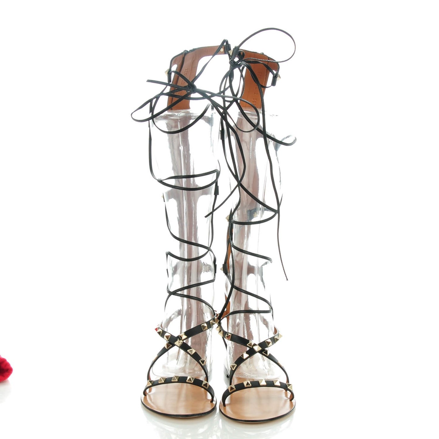Calfskin Rockstud Knee-High Gladiator Sandals 38.5 Black