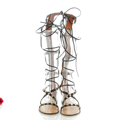 Valentino Garavani Calfskin Rockstud Knee-High Gladiator Sandals 38.5 Black 2 of 7